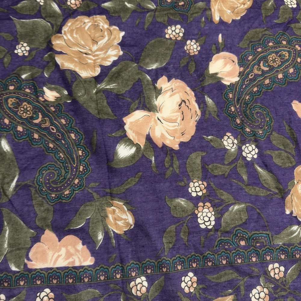Axcess 90s Rayon Square Scarf Dark Purple Floral Roses Paisley Italy 30" Vtg - Picture 3 of 12